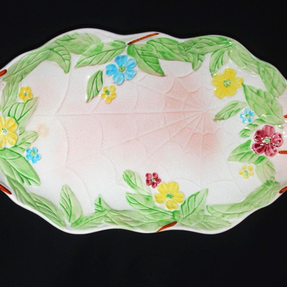 Oval Serving Platter | Vintage Avon Ware Spider Web with Forget Me Nots